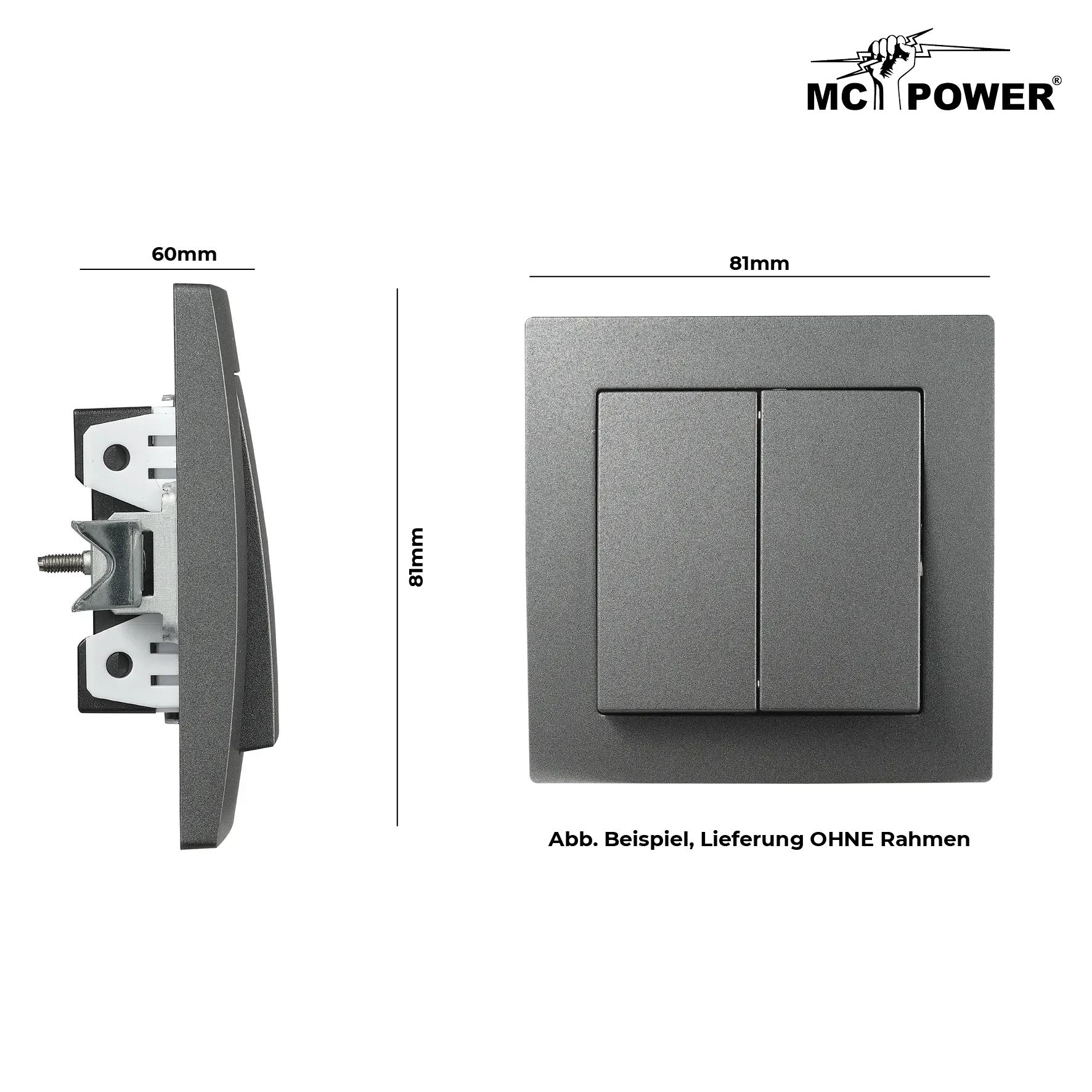 Serien-Schalter McPower ''Flair'', 2-fach, 250V~/10A, UP, anthrazit – Bild 3