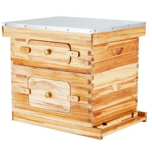 VEVOR Bienenstock, 20 Rahmen, Bienenbeute Zander, mit Bienenwachs beschichtetes Tannenholz, 1 tiefer + 1 mittlerer Bienenkasten, Langstroth-Bienenstock-Set, transparente Acrylfenster mit Fundamenten – Bild 8