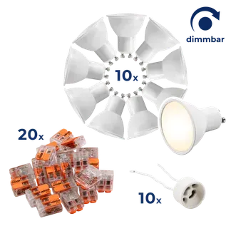 LED-Strahler Komplettset McShine, 10x MS-60 dimmbar, 10x Fassung, 20x Wago-Klemme LED-Strahler Komplettset McShine, 10x MS-60 dimmbar, 10x Fassung, 20x Wago-Klemme