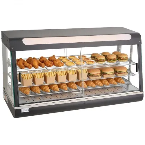 VEVOR 3-stöckige Wärmetheke 180 L, Warmhaltevitrine 1600 W, Warmhaltetheke 30–85 °C, Speisenwärmer mit LED-Beleuchtung & Verstellbaren Ablagen, Speisevitrine für Hamburger Pizza Brot Brathähnchen – Bild 10