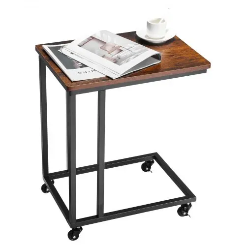 VEVOR Beistelltisch Kaffeetisch mit Metallrahmen rollbar, C-förmiger Couchtisch für Wohnzimmer Schlafzimmer Büro 500 x 350 x 605 mm TV-Tablett, Wohzimmertisch Sofatisch Braun und Schwarz – Bild 9