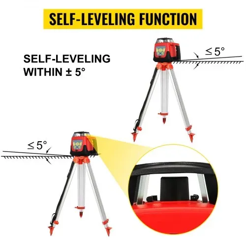 VEVOR Professional Rotationslaser max. Arbeitsbereich 500 m rot, Linienlaser 360 Grad Laser höhenmesser Wasser- und staubdicht Außenbereich Arbeitszeit 20 Stunden mit Stativ & Herrscher Elektrik – Bild 3