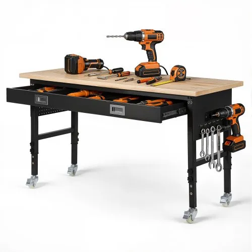 VEVOR Werkbank 1524×610 mm, Arbeitstisch 680 kg, Werktisch 760-1010 mm Höhenverstellbar, Garagentisch mit Schublade, Steckdose, Rollen & Lochwand, Werkstatttisch für Garage, Werkstatt, Büro VEVOR Werkbank 1524×610 mm, Arbeitstisch 680 kg, Werktisch 760-1010 mm Höhenverstellbar, Garagentisch mit Schublade, Steckdose, Rollen & Lochwand, Werkstatttisch für Garage, Werkstatt, Büro