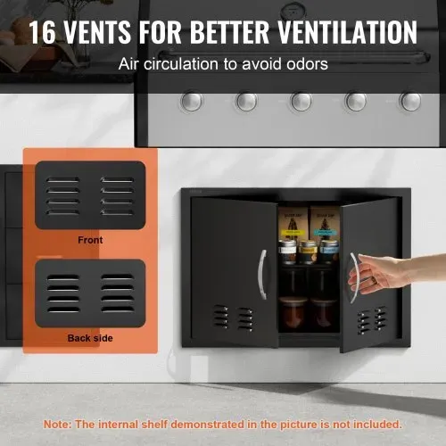 VEVOR Grill-Zugangstür, 762 x 533 x 46 mm, Doppelte Außenküchentür, Flächenbündig Montierte Kaltplattentür, Vertikale Wandtür mit Griffen und Lüftungsschlitzen, für Grillinsel, Grillstation usw. – Bild 3