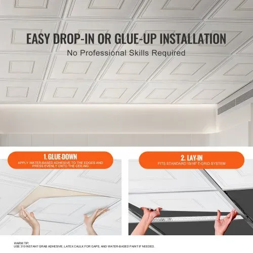 VEVOR Deckenfliesen, 12er-Pack 24 x 24 Zoll, abgehängte Deckenfliesen aus hochwertigem PVC-Blatt, einfache Installation/Zuschneiden, Kunststoff-Deckenfliesen zum Aufkleben, Deckenverkleidung für die Dekoration zu Hause/im Büro, weiß geometrisch – Bild 4