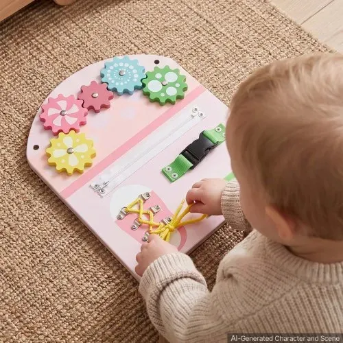 VEVOR Montessori Busy Board 14-in-1 Sensorisches Wandmotorikbrett Burgform, Motorikspielzeug zur Bildung & Frühe Entwicklung für Kinder, aus MDF-Platten, mit Xylophon Uhr Zahnrädern & Lernelementen – Bild 7
