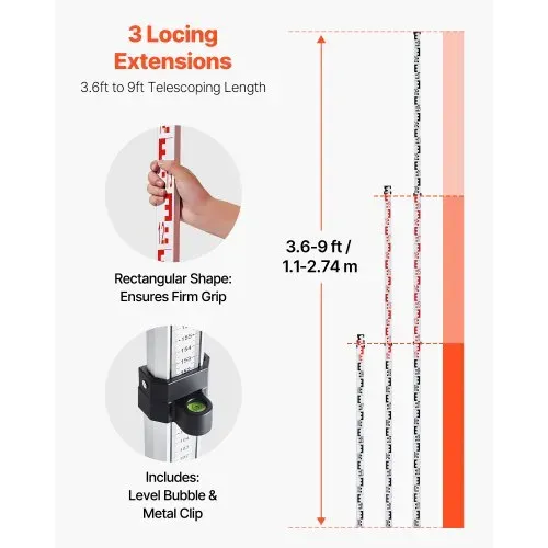 VEVOR Rotationslaser-Nivellierset mit Stativ & Messlatte, Grünem Laserstrahl, 500 m Reichweite, einstellbarer Neigung, 360° Drehbar, Flexiblem Scanwinkel, inkl. Fernbedienung & Tragetasche – Bild 3