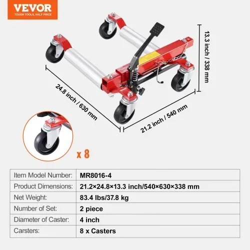 VEVOR Radwagen Autowagen Wagenheber 2 Stk. 680 kg belastbar (per Wagen) mit 360° drehbaren Rädern, Schwerlast Fahrzeugpositionierungs Hydraulikwagenheber, für Autos SUVs Wohnwagen Pick-up – Bild 6