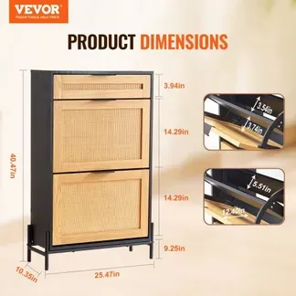 VEVOR Schuhschrank Schuhkommode aus Rattan mit 2 Klappschubladen & 1 Ausziehschublade, Metallbeine, schmaler Schuhschrank ideal für Eingangsbereich Diele Schrank Flur Schuhkipper Schwarz VEVOR Schuhschrank Schuhkommode aus Rattan mit 2 Klappschubladen & 1 Ausziehschublade, Metallbeine, schmaler Schuhschrank ideal für Eingangsbereich Diele Schrank Flur Schuhkipper Schwarz