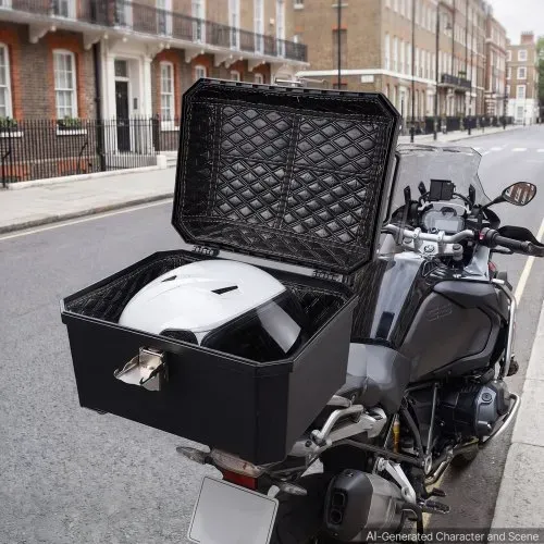 VEVOR Motorrad-Topcase 45 L aus ABS Universeller Schwarzer Motorradkoffer für Motorräder mit Platz für Einen Helm, mit Rückenlehne Schloss 2 Schlüsseln und Reflex-Aufklebern, IPX4-Spritzwasserschutz – Bild 7