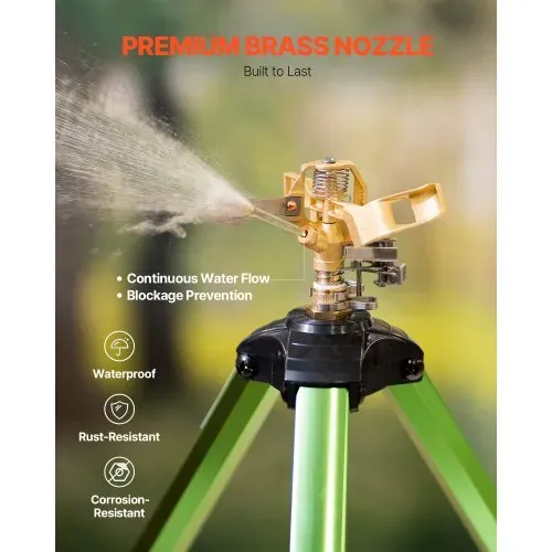 VEVOR Stativ Impulsregner, 2er-Pack, Rasensprenger mit Messingkopf & G3/4 Zoll-Anschluss, 360°-Gartenbewässerung, Sprinkler 430 bis 940 mm Höhenverstellbar, Kreisregner, Sprühregner, Stativregner – Bild 5