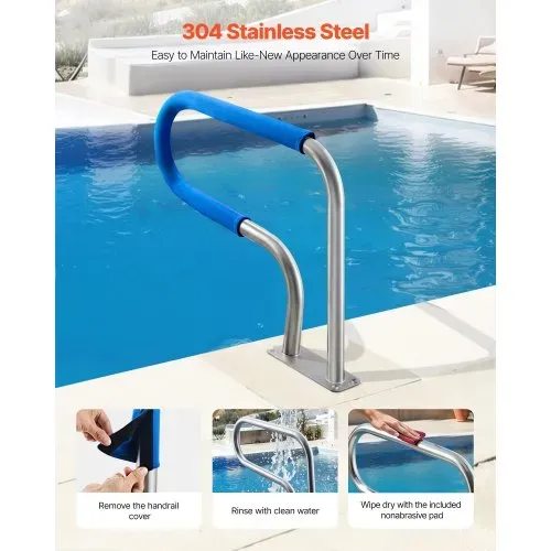 VEVOR Schwimmbad Handlauf, 788x100x558 mm, 100 kg Tragkraft, Pool Haltegriff aus Edelstahl 304, abnehmbare rutschfeste Hülle, umfangreiches Zubehör, für Poolbereiche, Wasserparks & Spa-Zentren – Bild 2