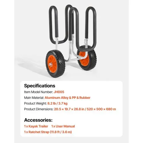 VEVOR Transportwagen, 68 kg, Stand Up Paddle Board Trolley mit 25,4 cm Vollgummireifen, Schaumstoffpolster, Spanngurt, ideale Transporthilfe für Paddleboard- und Surfboard, 520 x 500 x 680 mm – Bild 6