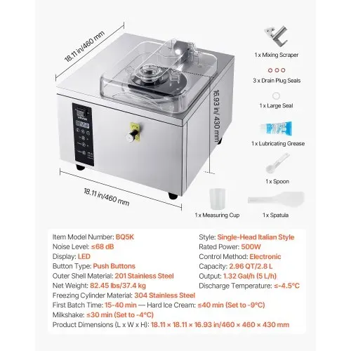 VEVOR Gewerbliche Eismaschine für Gelato 500 W, 5 L/h, Eiscrememaschine mit 2,8 L Edelstahlzylinder (304) & Selbstreinigendem LED-Bedienfeld & Hoher Produktivität für Snackbars Restaurants – Bild 6