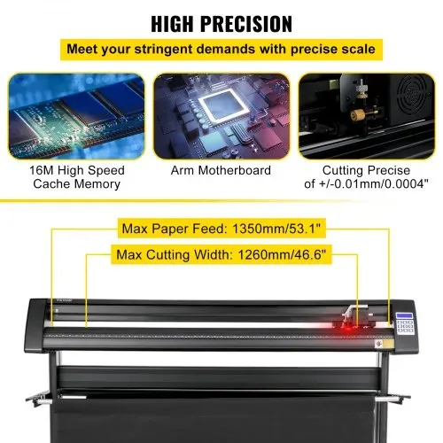 VEVOR Vinyl Schneideplotter Max. Papiereinzug 1350 mm, Folienschneider Max. Schnittbreite 1260 mm, Plotter Schnittgeschwindigkeit 800 mm/s, Halbautomatisch, Signmaster, Windoskompatibel, LCD-Anzeige – Bild 4