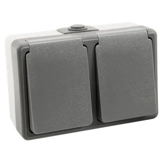 Feuchtraum Doppel-Steckdose McPower “Secure“, 250V~/16A, IP44, AP, grau Feuchtraum Doppel-Steckdose McPower “Secure“, 250V~/16A, IP44, AP, grau