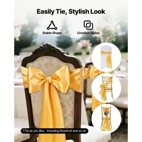 VEVOR Stretch-Stuhlschärpen mit Schleifen aus Spandex, Stuhlhussen & Stretch-Stuhlschärpen, Elastische Stuhlbänder, Passende Stuhldekoration für Hochzeiten, Partys und Feste (50 Stück, Gold) – Bild 3
