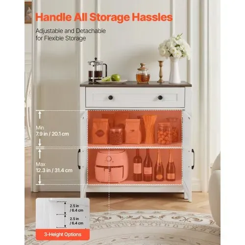 VEVOR Sideboard Küchenschrank mit Schubladen, Buffetschrank Landhaus-Stil für Wohnzimmer Eingangsbereich Küche, Aufbewahrungsschrank 75 x 37,5 x 80 cm Küchenbuffet Buffetschrank Weiß + Braun – Bild 3