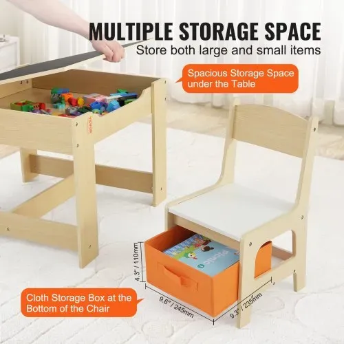 VEVOR Kindersitzgruppe Kindertisch, 2 Kinderstühle 1 Tisch Kindersitzgruppe aus P2-Grad MDF, Kindertisch-Set Stabile Kindermöbel mit doppelseitiger Tischplatte & Aufbewahrungsbox Kindermöbelset – Bild 2
