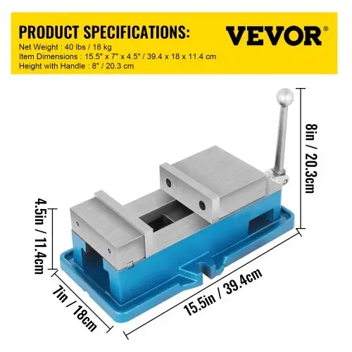 VEVOR Maschineschraubstock Metall, 40 mm Höhe Maschinenschraubstock Fräsmaschinen, 125 mm Öffnung Bohrmaschinen Schraubstock aus Stahl, 24 KN Max. Spannkraft CNC Schraubstock, Werkbank Schraubstock – Bild 6