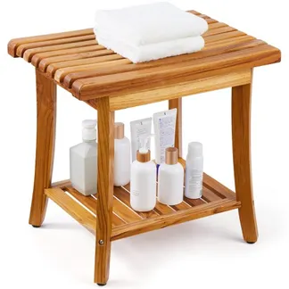 VEVOR Duschbank aus Teakholz, 50,8 x 36,6 x 45,6 cm, wasserdichter Duschhocker aus Holz mit Ablagefläche und rutschfesten Fußpolstern, maximale Tragkraft 180 kg, für Badezimmer im Innen- und Außenbereich VEVOR Duschbank aus Teakholz, 50,8 x 36,6 x 45,6 cm, wasserdichter Duschhocker aus Holz mit Ablagefläche und rutschfesten Fußpolstern, maximale Tragkraft 180 kg, für Badezimmer im Innen- und Außenbereich