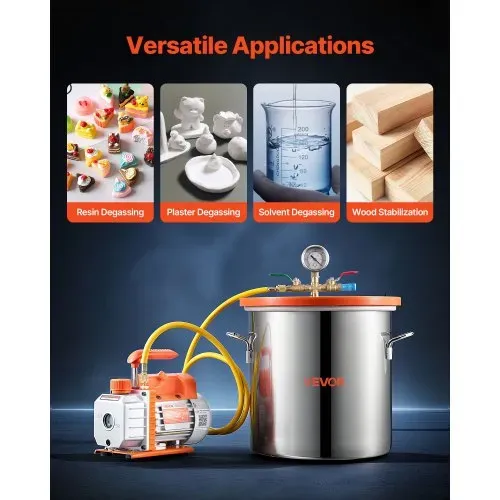 VEVOR Vakuumpumpe mit 18,9 L Vakuumkammer, 3,5 CFM 99 L/min, 180 W, 1-stufige Unterdruckpumpe, Vacuum Pump Kit, 1,5 m Schlauch, zur Stabilisierung von Holz & Entgasung von Silikonharz – Bild 5