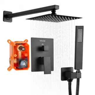 VEVOR Duscharmatur Regenduschsystem fürs Badezimmer Duschsystem mit 203 mm quadratischen Regenduschkopf & Handbrause, wandmontierte Badezimmerarmaturen mit Messingventil & Zierset, Mattscharz VEVOR Duscharmatur Regenduschsystem fürs Badezimmer Duschsystem mit 203 mm quadratischen Regenduschkopf & Handbrause, wandmontierte Badezimmerarmaturen mit Messingventil & Zierset, Mattscharz