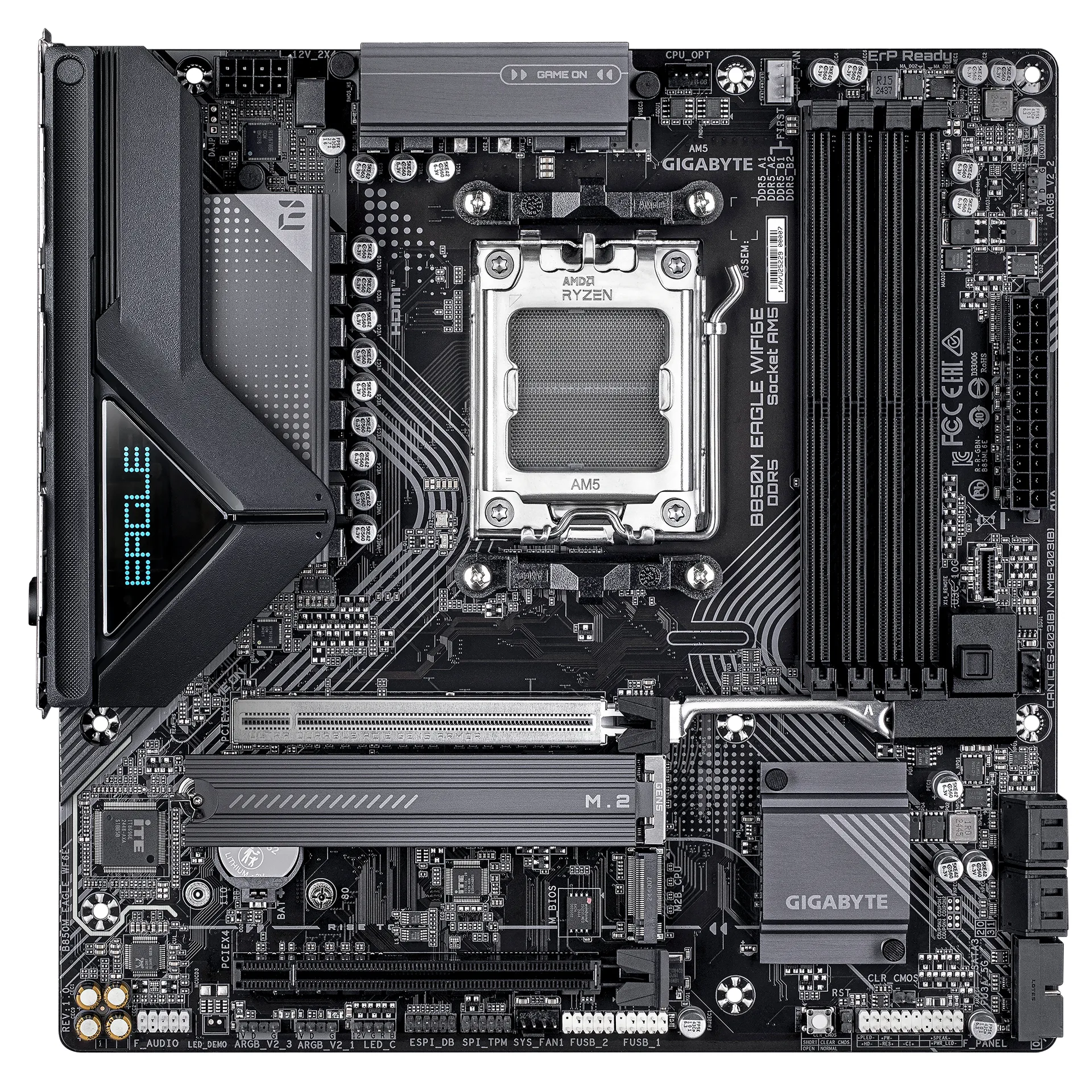 GIGABYTE B850M EAGLE WIFI6E Mainboard - AMD Ryzen 9000 Serie CPUs, 8+2+2 Phasen Digital-VRM, bis zu 8200MHz DDR5 (OC), 1xPCIe 5.0 + 1xPCIe 4.0 M.2, Wi-Fi 6E, 2.5GbE LAN, USB 3.2 Gen 2 – Bild 2