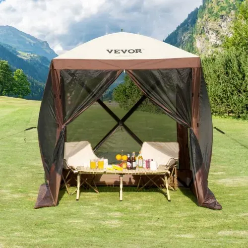 VEVOR Pop-Up-Pavillonzelt, Pop-Up-Zelt mit 4-seitigem Baldachin, Sonnenschutz mit 4 abnehmbaren Sichtschutz-Windtüchern und Netzfenstern, 6 x 6 Fuß, Schnellaufbau-Zelt mit Moskitonetz, braun – Bild 7