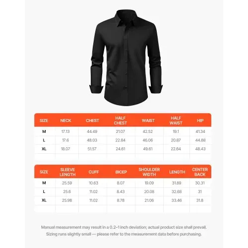 VEVOR Herrenhemd XL, Langarmhemd, knitterfrei, Freizeithemden, Bügelfrei, Businesshemden, weicher Stretch-Stoff für Business, Freizeit oder formelle Anlässe, Arbeit, Hochzeit, Abendessen, Schwarz – Bild 6