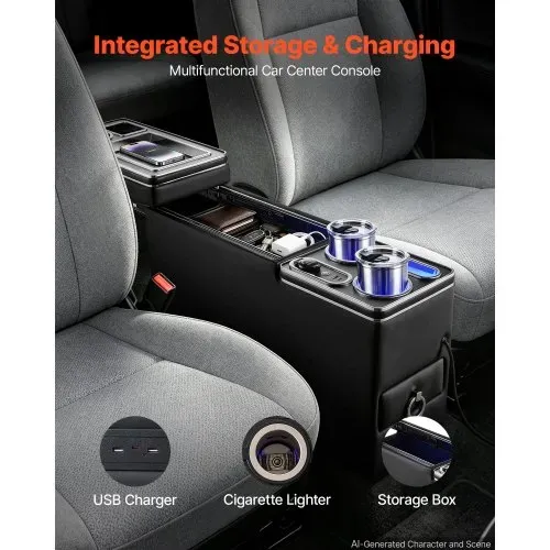 VEVOR Mittelkonsole 15 W 7-Farben LED Auto-Organizer zwischen den Sitzen für Smartphones und Elektronikgeräte, 5 V/3 A QC, 5 V/3 A PD-Typ-C, 12-24-V-Buchse, 3 Getränkehalter, Staufach und Schublade VEVOR Mittelkonsole 15 W 7-Farben LED Auto-Organizer zwischen den Sitzen für Smartphones und Elektronikgeräte, 5 V/3 A QC, 5 V/3 A PD-Typ-C, 12-24-V-Buchse, 3 Getränkehalter, Staufach und Schublade