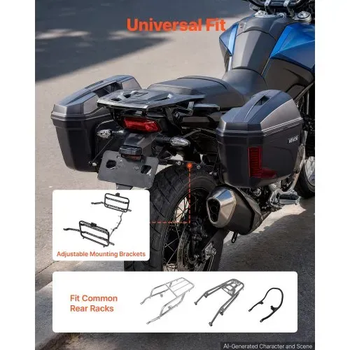 VEVOR Motorrad-Seitenkoffer 2 x 23 L mit Halterungen aus ABS, Schwarze Seitencase mit 3-Stufen-Verriegelung, Roten Reflektoren, Sicherheitsschlössern und Schlüsseln, IPX4-Spritzwasserschutz VEVOR Motorrad-Seitenkoffer 2 x 23 L mit Halterungen aus ABS, Schwarze Seitencase mit 3-Stufen-Verriegelung, Roten Reflektoren, Sicherheitsschlössern und Schlüsseln, IPX4-Spritzwasserschutz