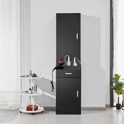 VEVOR Salon-Aufbewahrungsschrank, Friseursalon-Station für Friseure, Friseurstation-Set, mit 3 Haartrocknerhaltern, Schränken und einer Schublade, schwarz, 44 x 40 x 180 cm – Bild 7