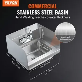 VEVOR Kommerzielles Handwaschbecken mit Wasserhahn, Kleines Handwaschbecken, Wandmontage-Handwaschbecken für Restaurant, Küche, Bar, Garage und Haus, 432 x 381 x 330 mm VEVOR Kommerzielles Handwaschbecken mit Wasserhahn, Kleines Handwaschbecken, Wandmontage-Handwaschbecken für Restaurant, Küche, Bar, Garage und Haus, 432 x 381 x 330 mm