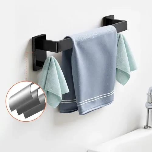 VEVOR Badezimmer Hardware Zubehör Set (5-tlg.) inkl. Handtuchstange (406,4 mm) & Handtuchhalter (quadratischer Ring) & 2 Haken & Toilettenpapierhalter, für Badezimmer, Wandmontage Mattschwarz – Bild 7