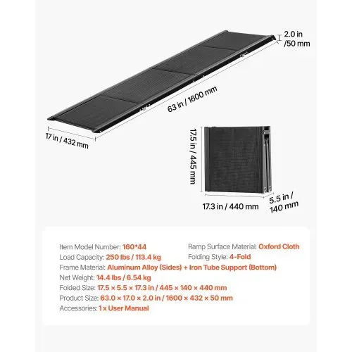 VEVOR Hunderampe, 160 x 43,2 cm, faltbare Hundeautorampen für mittelgroße & große Hunde bis 113 kg, Hundetreppe mit rutschfester Oxford-Gewebeoberfläche, tragbare Einstiegshilfe für SUV & LKW – Bild 6