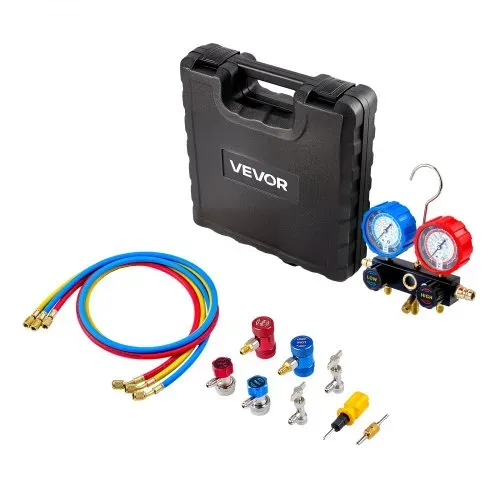 VEVOR AC Klimaanlagen-Manometer-Set für R134a R404A R1234y R22 Kältemittel, 3-Wege-Manometer mit 1,5-m-Schläuchen & Adaptern & Schnellkupplungen & Dosenanschlüssen Geeignet für Kfz-Klimaanlagen – Bild 8