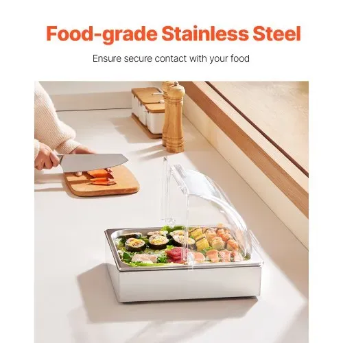 VEVOR Servierbehälter Buffet-Behälter Gastronormbehälter aus Edelstahl (1 Behälter), Präsentationsständer Serviertablett mit transparentem Deckel & 3 Eiswürfelschalen für Restaurant Küche VEVOR Servierbehälter Buffet-Behälter Gastronormbehälter aus Edelstahl (1 Behälter), Präsentationsständer Serviertablett mit transparentem Deckel & 3 Eiswürfelschalen für Restaurant Küche