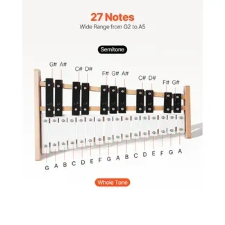 VEVOR Glockenspiel, 27 Noten, professionelles Xylophon-Schlaginstrument, mit SPCC-Klappen & Metalltasten, inklusive 4 Schlägeln, Tragetasche, Musikinstrument für Anfänger, Musikunterricht VEVOR Glockenspiel, 27 Noten, professionelles Xylophon-Schlaginstrument, mit SPCC-Klappen & Metalltasten, inklusive 4 Schlägeln, Tragetasche, Musikinstrument für Anfänger, Musikunterricht