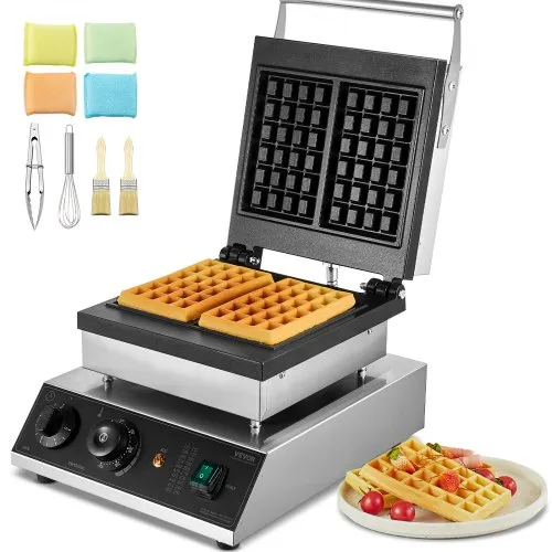 VEVOR kommerzielles Waffeleisen Waffelmaschine 2000 W antihaftbeschichtetes belgisches Waffeleisen aus Edelstahl mit Temperatur- und Zeitregelung, für Restaurant Bäckerei Snackbar 2 Stk. Waffeln VEVOR kommerzielles Waffeleisen Waffelmaschine 2000 W antihaftbeschichtetes belgisches Waffeleisen aus Edelstahl mit Temperatur- und Zeitregelung, für Restaurant Bäckerei Snackbar 2 Stk. Waffeln