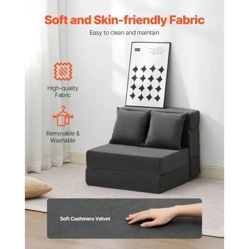 VEVOR 3 in 1 Klappsofa faltbares Schlafsofa mit 2 Kissen & waschbarem Bezug, umwandelbarer Schlafsessel aus 25D Memory Foam, Bettcouch für Wohnzimmer Schlafzimmer, Dunkelgrau (Einzelbett) – Bild 2