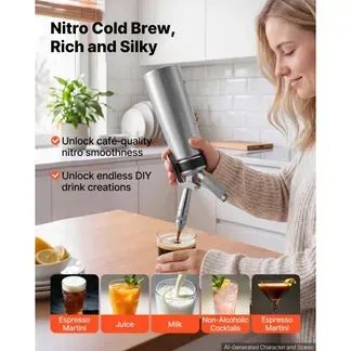 VEVOR Nitro-Cold-Brew-Kaffeemaschine 0,5 L Edelstahl Nitro-Kaffeespender Ideal für Cold-Brew-Coffee, Bier und Sahne, ohne Stromanschluss mit Selbstschließfunktion Druckentlastung und Edelstahlteilen VEVOR Nitro-Cold-Brew-Kaffeemaschine 0,5 L Edelstahl Nitro-Kaffeespender Ideal für Cold-Brew-Coffee, Bier und Sahne, ohne Stromanschluss mit Selbstschließfunktion Druckentlastung und Edelstahlteilen