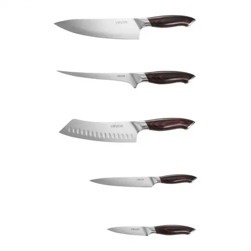 VEVOR Küchenmesserset 5-tlg. Set, Messer aus hochkohlenstoffhaltigem Edelstahl, langlebig & rostbeständig, Küchenbesteck mit ergonomischem & bruchfestem Griff für präzises Schneiden – Bild 10