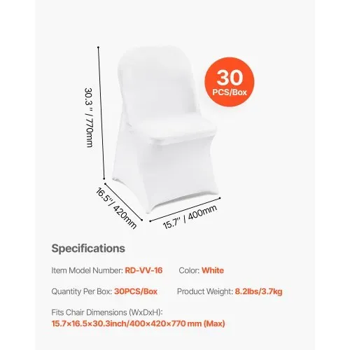 VEVOR Stuhlhussen aus Elastischem Spandex für Klappstühle, Universell Passender Stuhlbezug, Abnehmbare & Waschbare Schonbezüge, für Hochzeiten, Partys, Feiern, Essen (30 Stück, Weiß) – Bild 6