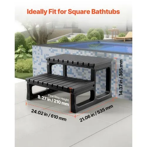 VEVOR Badewannenstufe Pooltreppe 2-stufige Außentreppe, 599,44 mm breite PP-Leiter für oberirdische/aufblasbare Pools mit 145,15 kg Tragkraft, vielseitig einsetzbar für Veranda Terrasse Wohnmobile – Bild 4