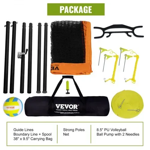 VEVOR Volleyballnetz Höhenverstellbares Volleyballnetz Set, 9,7 x 2,4 m Tragbarer Beachvolleyball-Netz, Orange Volleyballnetz Faltbare Volleyballnetz mit Volleyball & Tragetasche, für Garten, Strand – Bild 5