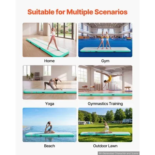 VEVOR Aufblasbare Gymnastikmatte 400x100x10 cm Airtrack-Turnmatte für Training, Wettkampfsport & Yoga, mit Rutschfester Oberfläche, 600-W-Elektroluftpumpe, Reparaturflicken, Düsen & Tasche, Mintgrün – Bild 5