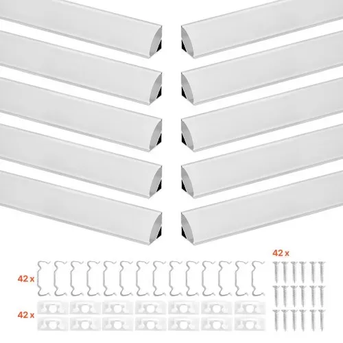 VEVOR LED Profil 10er-Pack 2 m, Eloxierte Aluminiumprofil mit Milchiger Abdeckung, Endkappen & Befestigungsclips, Kanäle, Diffusor für LED-Streifen, Ideal für Unterbau-Arbeitsplatten, V Form – Bild 8