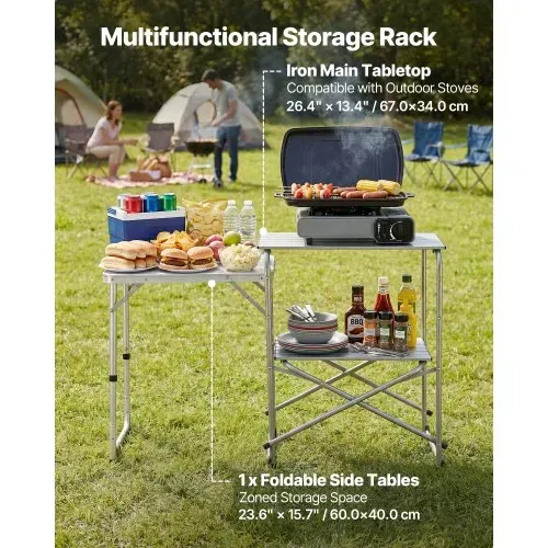 VEVOR Klappbarer Campingtisch, Campingkochstation mit Beistelltisch, Hitzebeständiger Tischplatte und Tragetasche, Tragbare Camping-Küchenstation Ideal für Picknick, Grillen und Wohnmobilreisen VEVOR Klappbarer Campingtisch, Campingkochstation mit Beistelltisch, Hitzebeständiger Tischplatte und Tragetasche, Tragbare Camping-Küchenstation Ideal für Picknick, Grillen und Wohnmobilreisen