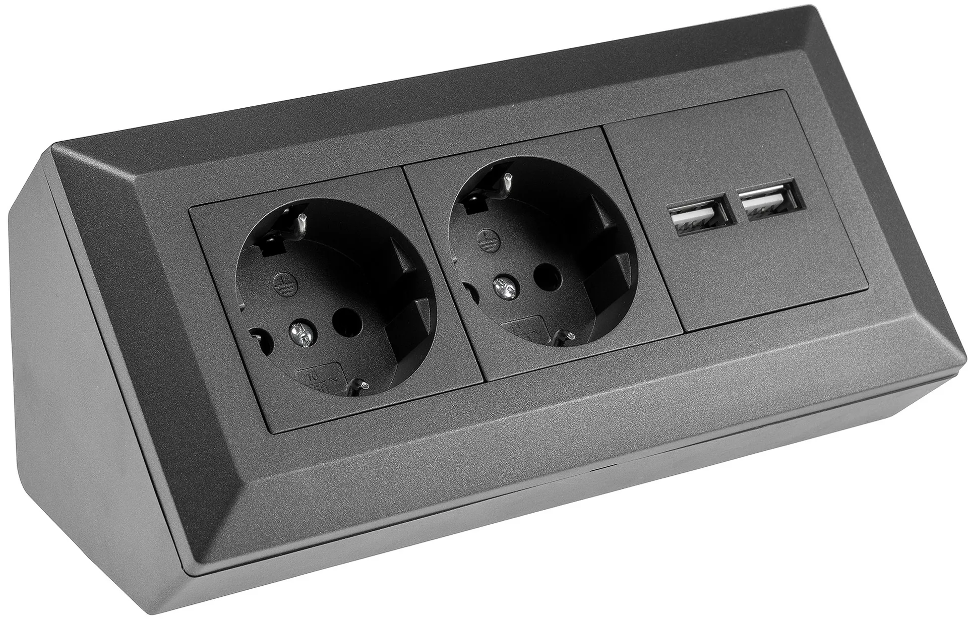 2-fach Steckdosenblock+ 2x USB,anthrazit 250V~/ 16A, Aufbaumontage, USB 3,1A 2-fach Steckdosenblock+ 2x USB,anthrazit 250V~/ 16A, Aufbaumontage, USB 3,1A